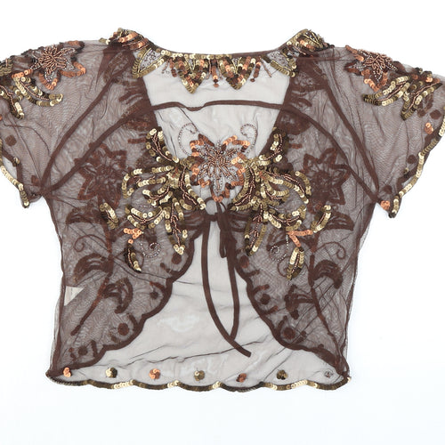 HIJKLM UVWXYZ Womens Brown Nylon Kimono Blouse Size 10 V-Neck