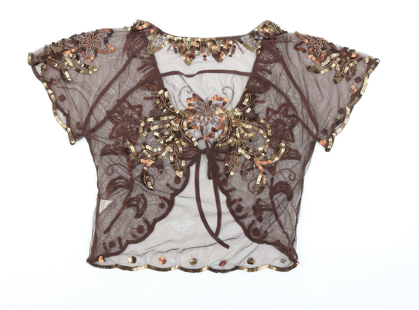 HIJKLM UVWXYZ Womens Brown Nylon Kimono Blouse Size 10 V-Neck