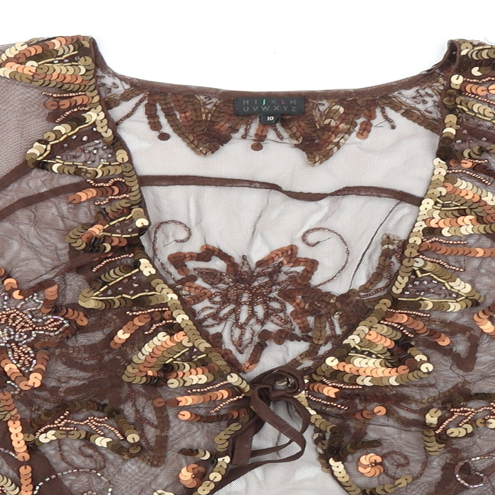 HIJKLM UVWXYZ Womens Brown Nylon Kimono Blouse Size 10 V-Neck