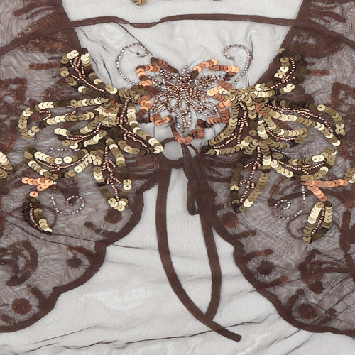 HIJKLM UVWXYZ Womens Brown Nylon Kimono Blouse Size 10 V-Neck