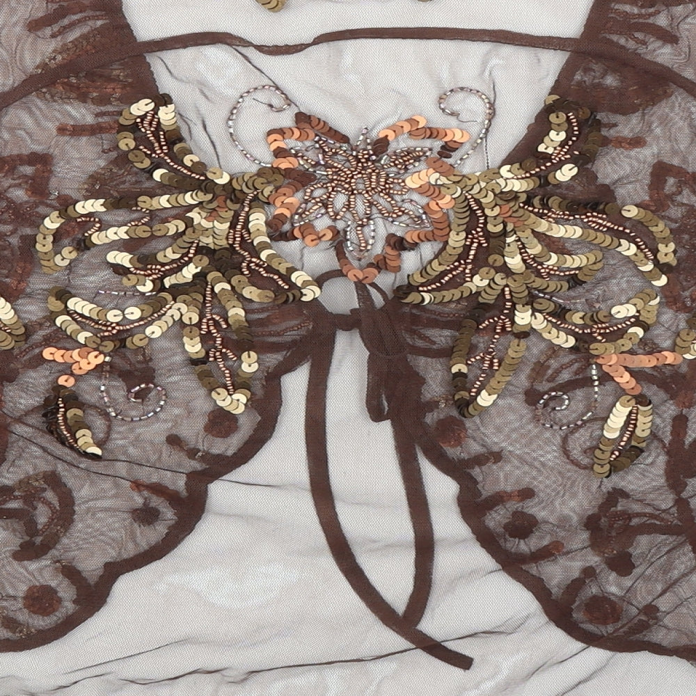 HIJKLM UVWXYZ Womens Brown Nylon Kimono Blouse Size 10 V-Neck