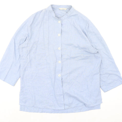 Marks and Spencer Womens Blue Polyester Basic Button-Up Size 10 Crew Neck