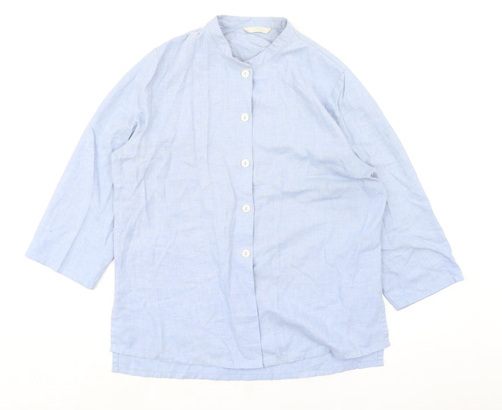 Marks and Spencer Womens Blue Polyester Basic Button-Up Size 10 Crew Neck
