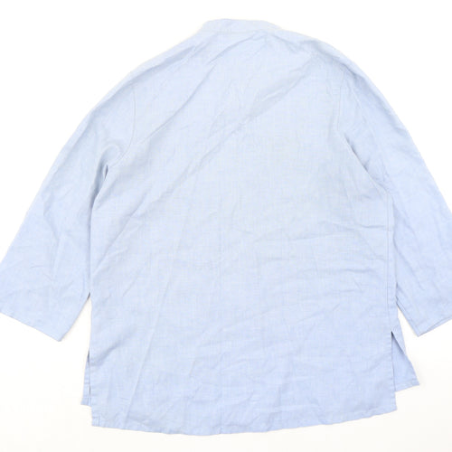 Marks and Spencer Womens Blue Polyester Basic Button-Up Size 10 Crew Neck