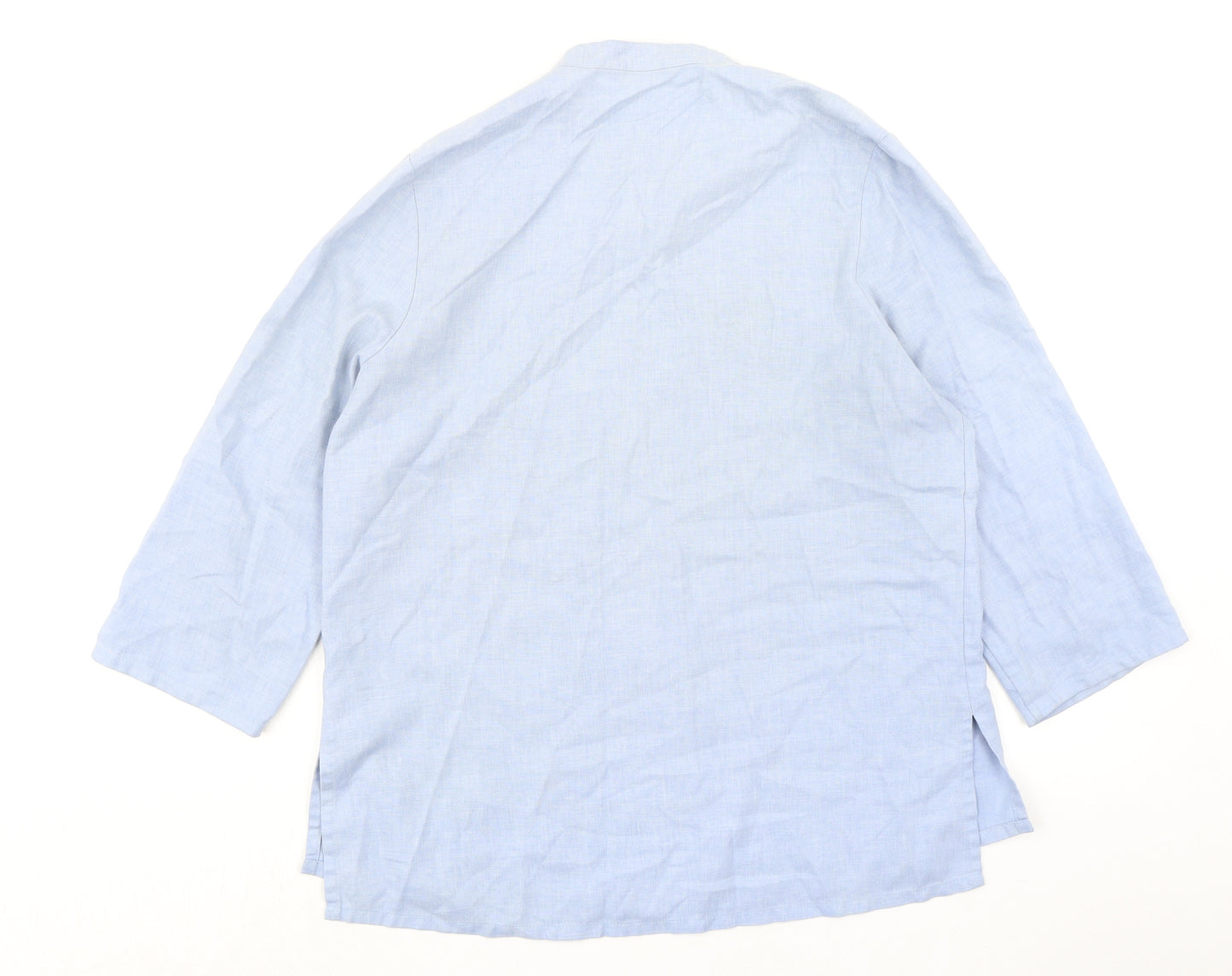 Marks and Spencer Womens Blue Polyester Basic Button-Up Size 10 Crew Neck