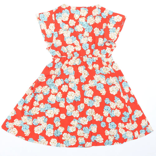 Sweewë Womens Orange Floral Polyester A-Line Size S V-Neck Button