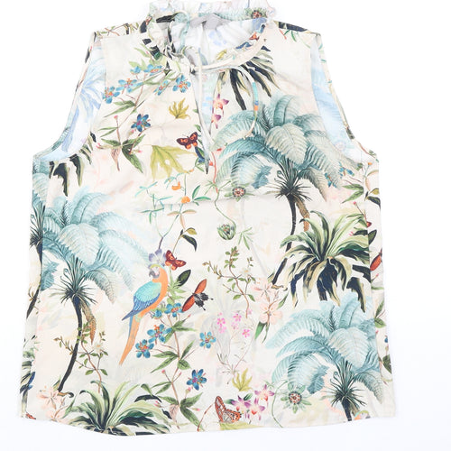 H&M Womens Multicoloured Geometric Polyester Basic Blouse Size 6 Collared