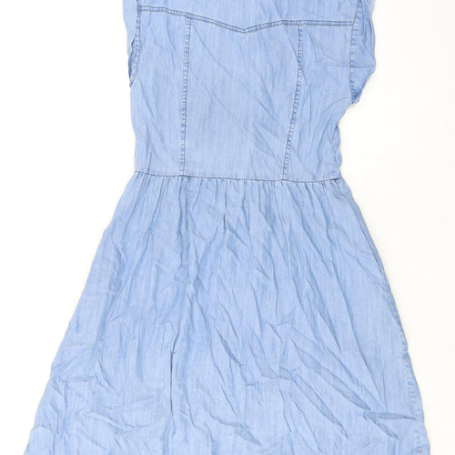 Komodo Womens Blue Lyocell A-Line Size S Collared Button
