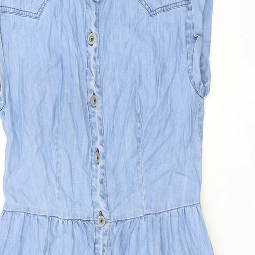 Komodo Womens Blue Lyocell A-Line Size S Collared Button