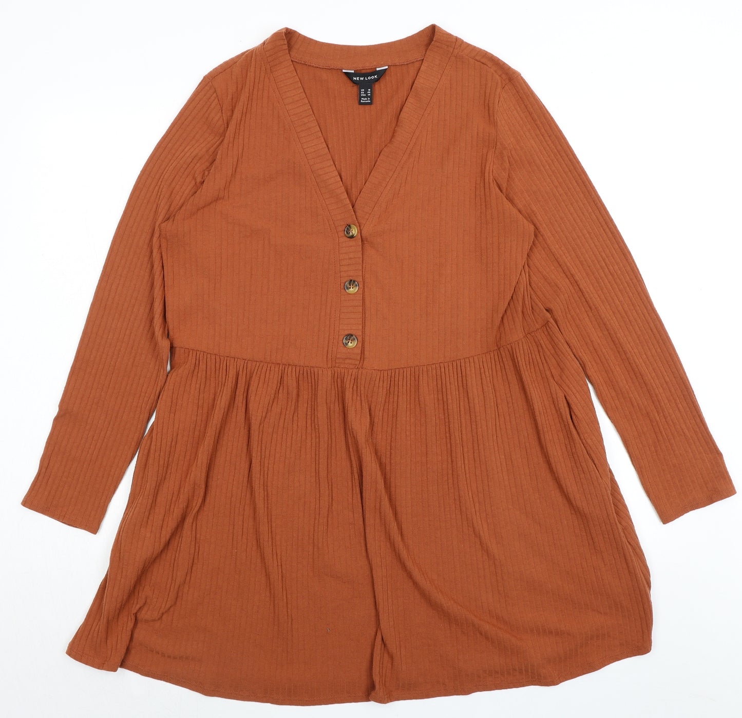 New Look Womens Orange Polyester Shift Size 18 V-Neck Button - Ribbed