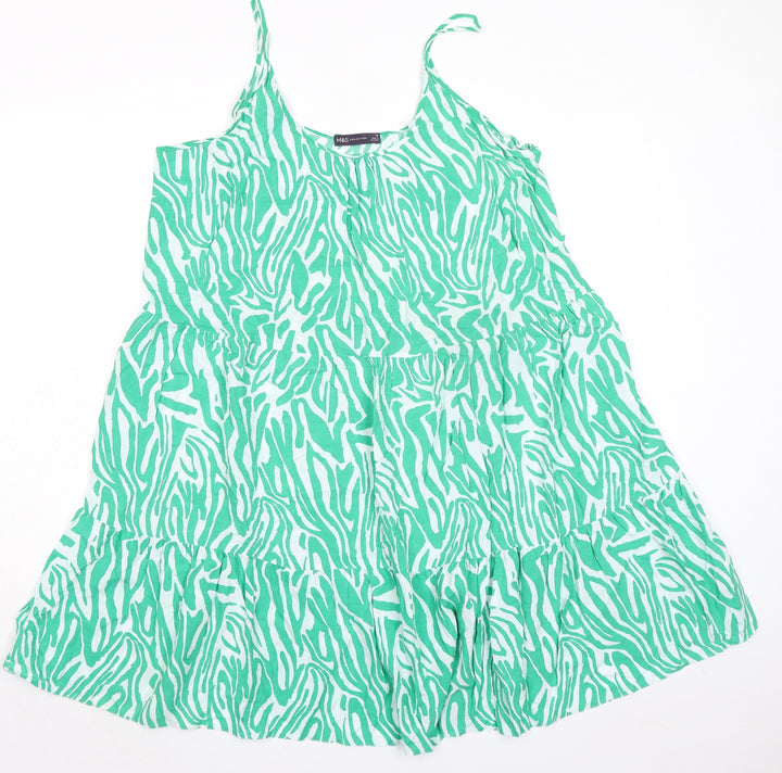 Marks and Spencer Womens Green Geometric Viscose Trapeze & Swing Size 18 Round Neck Pullover