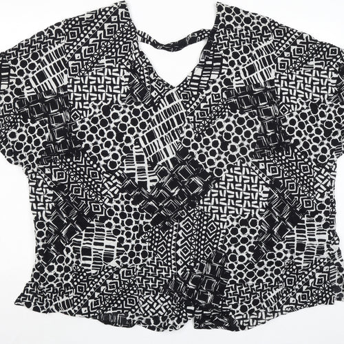 M&Co Womens Black Geometric Viscose Basic Blouse Size 24 V-Neck