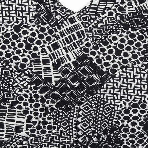M&Co Womens Black Geometric Viscose Basic Blouse Size 24 V-Neck