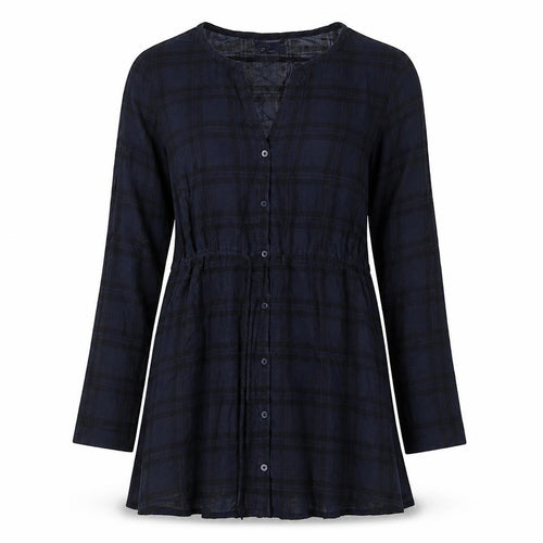 Gap Womens Blue Plaid Chlorofibre Trapeze & Swing Size S V-Neck Button - Drawstring Waist