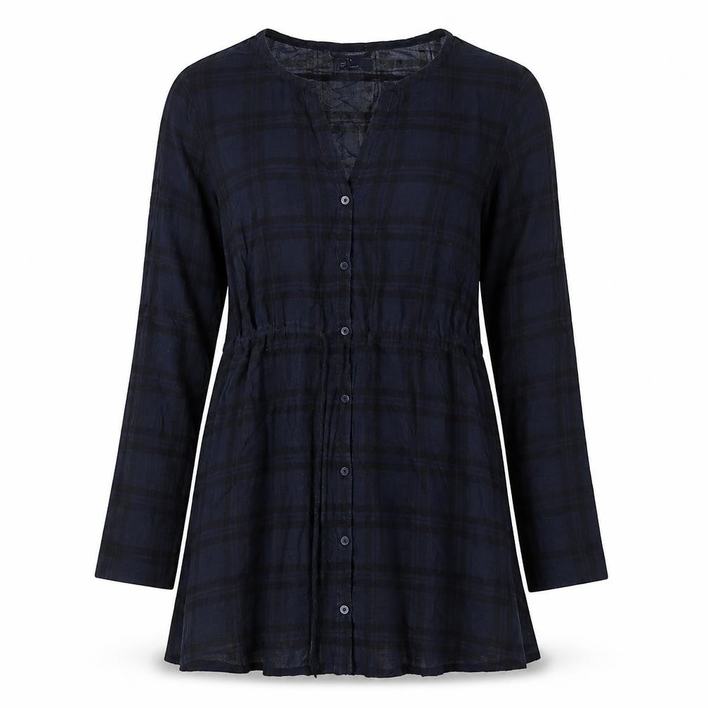 Gap Womens Blue Plaid Chlorofibre Trapeze & Swing Size S V-Neck Button - Drawstring Waist