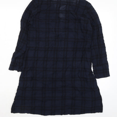 Gap Womens Blue Plaid Chlorofibre Trapeze & Swing Size S V-Neck Button - Drawstring Waist