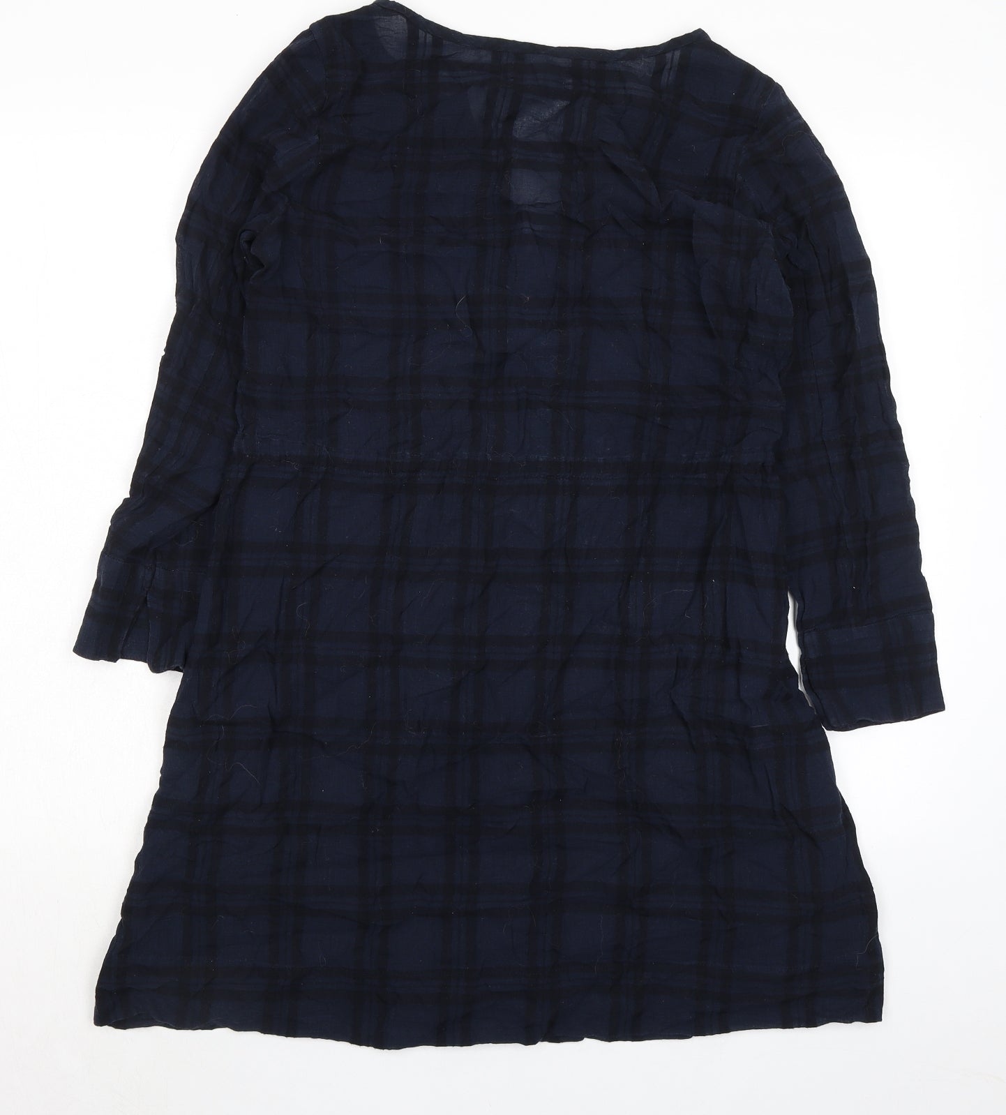 Gap Womens Blue Plaid Chlorofibre Trapeze & Swing Size S V-Neck Button - Drawstring Waist