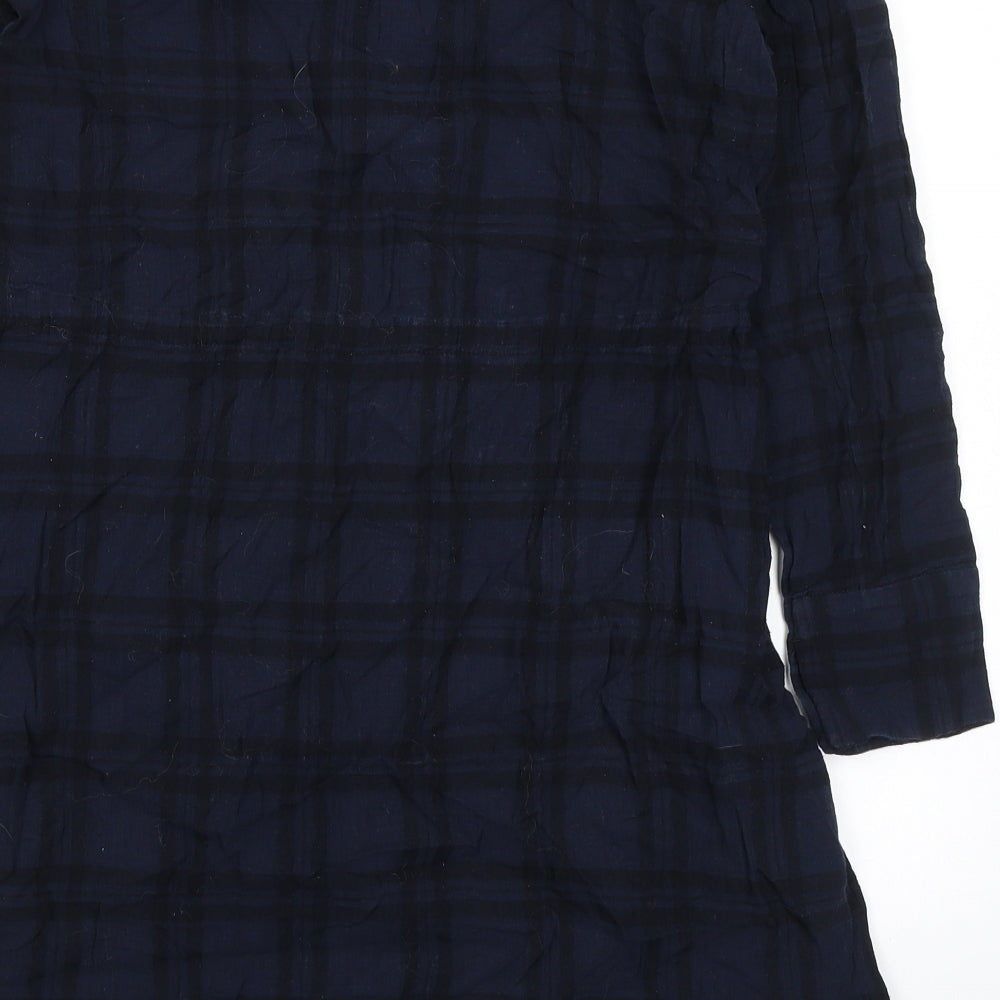 Gap Womens Blue Plaid Chlorofibre Trapeze & Swing Size S V-Neck Button - Drawstring Waist