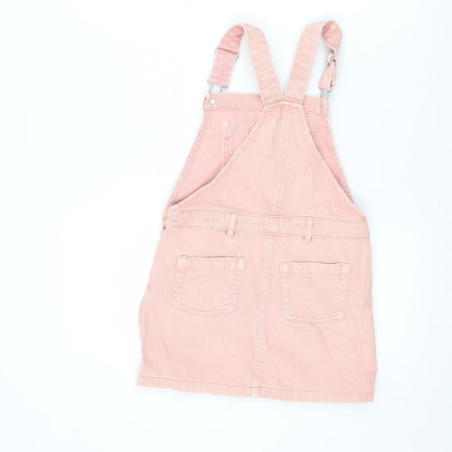 NEXT Girls Pink 100% Cotton Pinafore/Dungaree Dress Size 7 Years Square Neck Buckle
