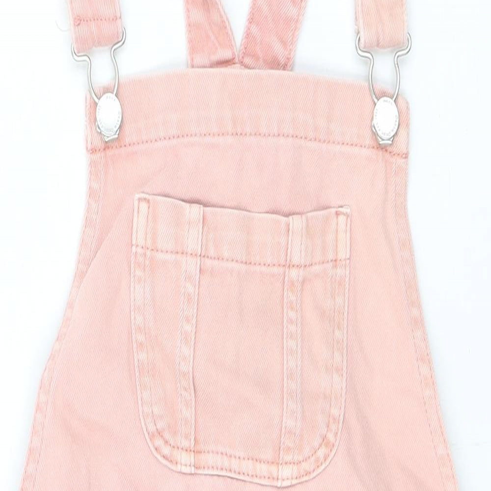 NEXT Girls Pink 100% Cotton Pinafore/Dungaree Dress Size 7 Years Square Neck Buckle