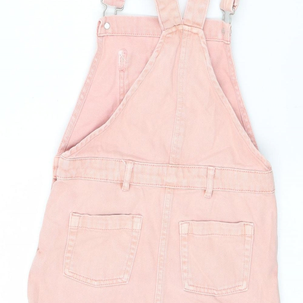 NEXT Girls Pink 100% Cotton Pinafore/Dungaree Dress Size 7 Years Square Neck Buckle