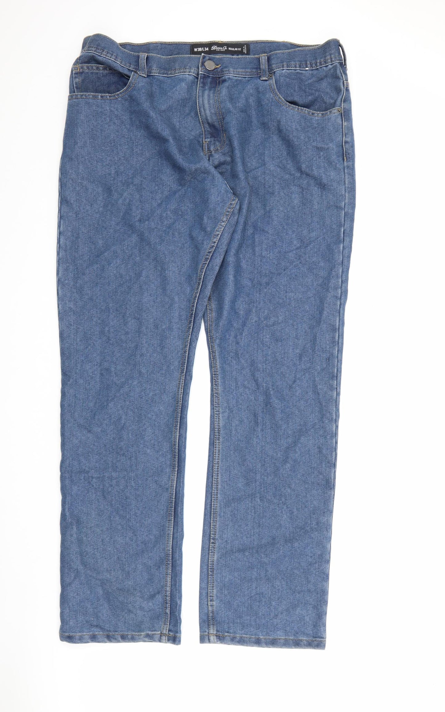 Denim & Co. Mens Blue Cotton Straight Jeans Size 38 in L34 in Regular Zip