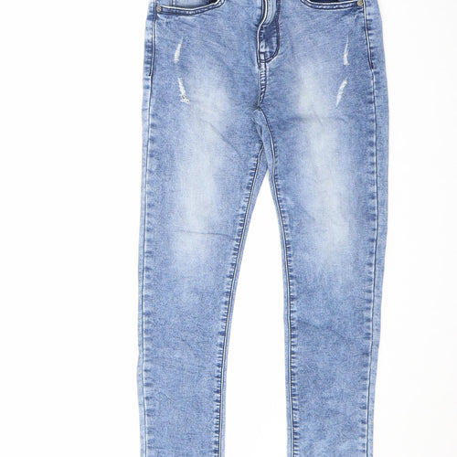 NEXT Boys Blue Cotton Skinny Jeans Size 11 Years L23 in Regular Zip - Acid Wash Distressing