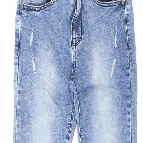 NEXT Boys Blue Cotton Skinny Jeans Size 11 Years L23 in Regular Zip - Acid Wash Distressing
