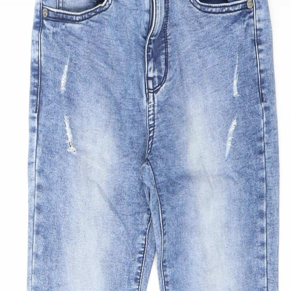 NEXT Boys Blue Cotton Skinny Jeans Size 11 Years L23 in Regular Zip - Acid Wash Distressing