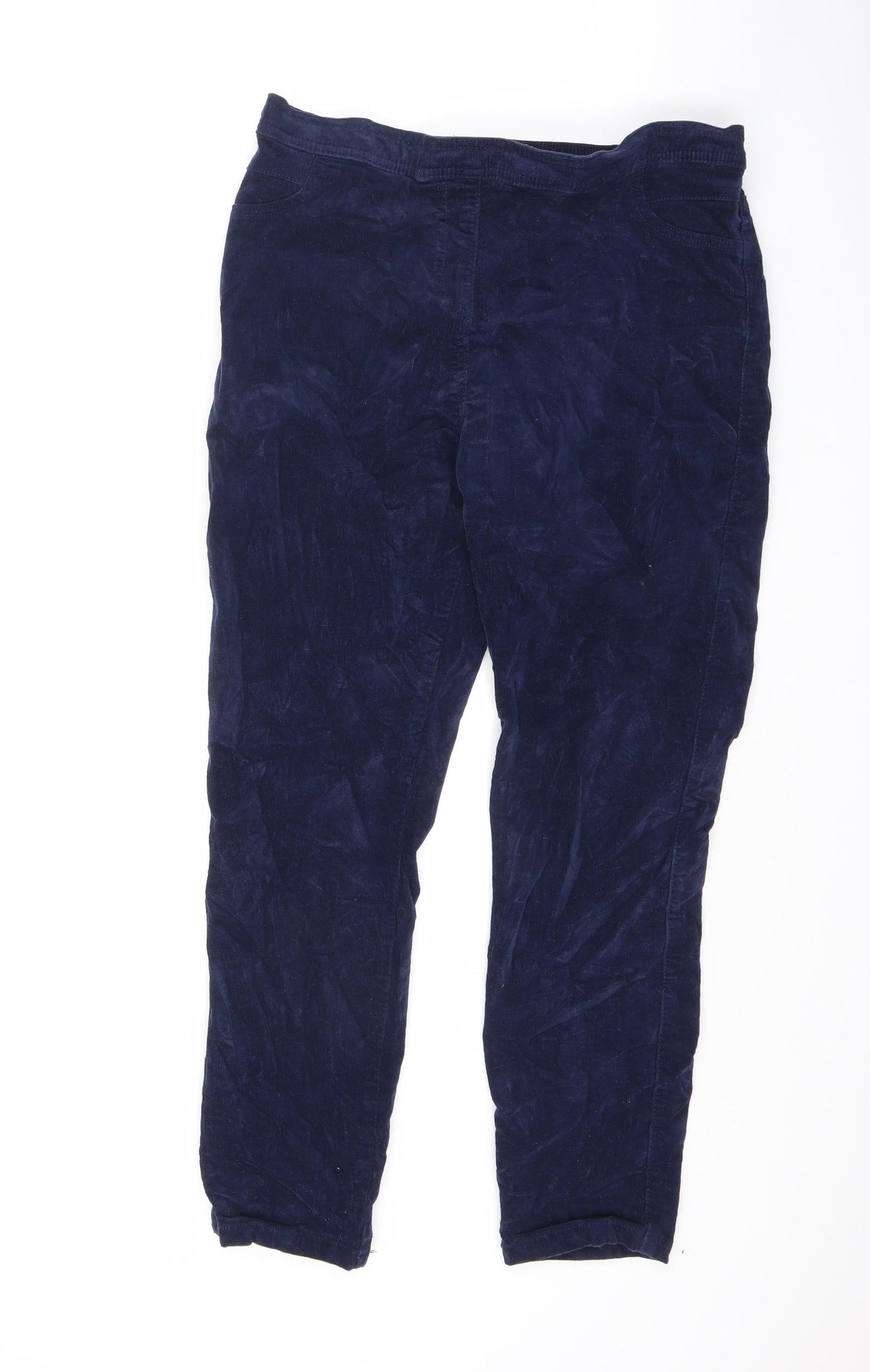 M&Co Womens Blue Cotton Carrot Trousers Size 14 L25 in Regular Zip