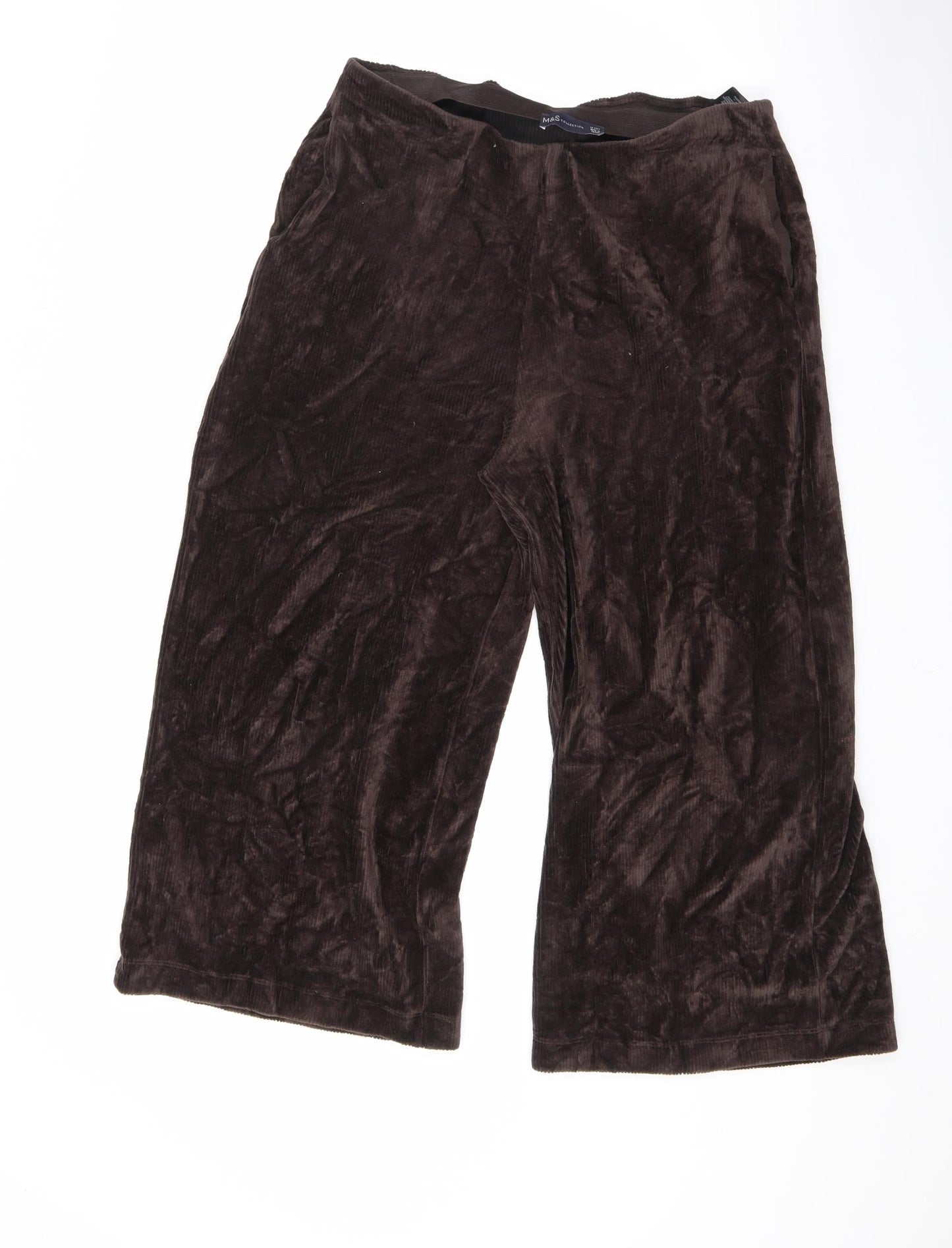 Marks and Spencer Womens Brown Cotton Trousers Size 12 L22.5 in Regular