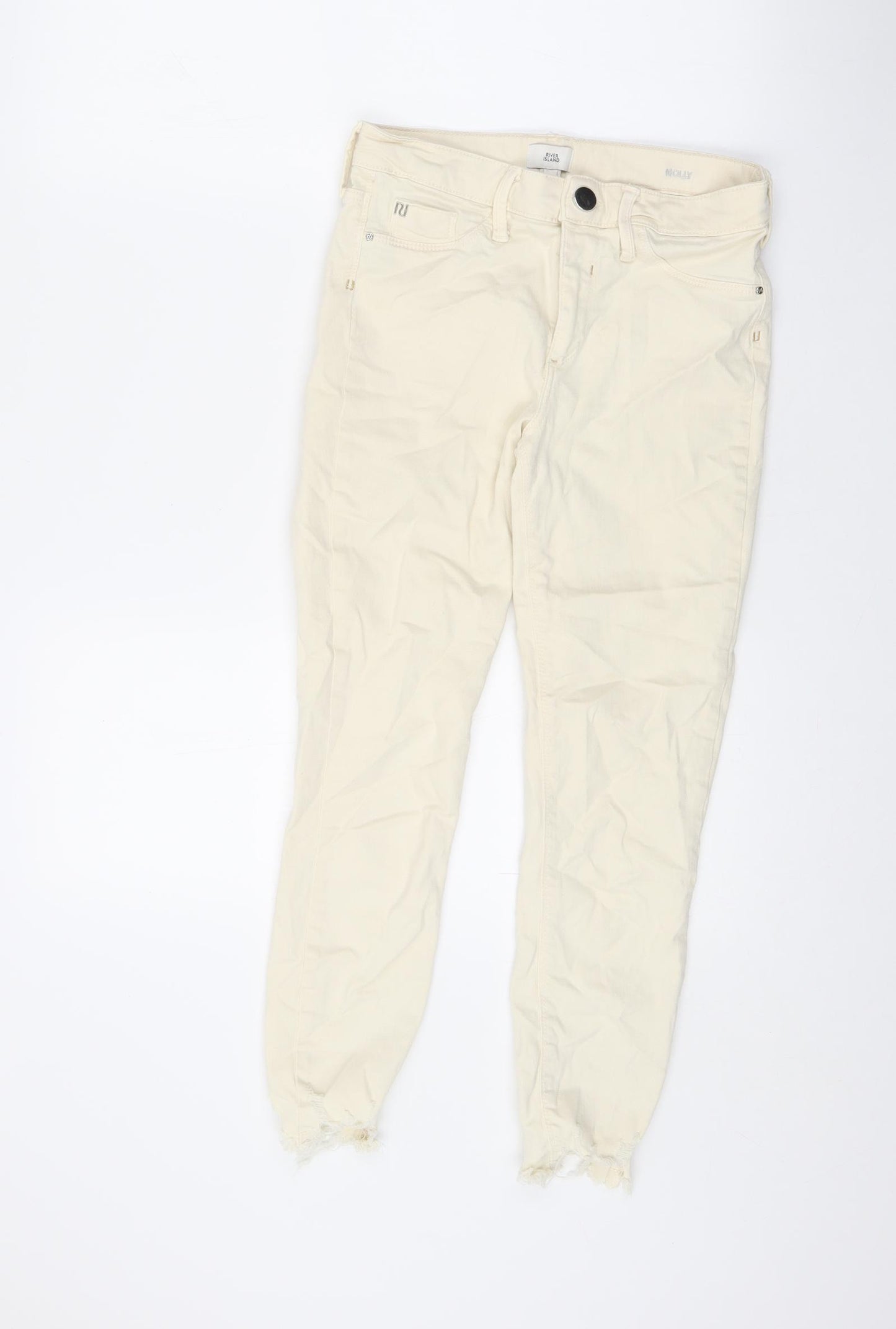 River Island Womens Ivory Cotton Skinny Jeans Size 8 L22.5 in Regular Zip