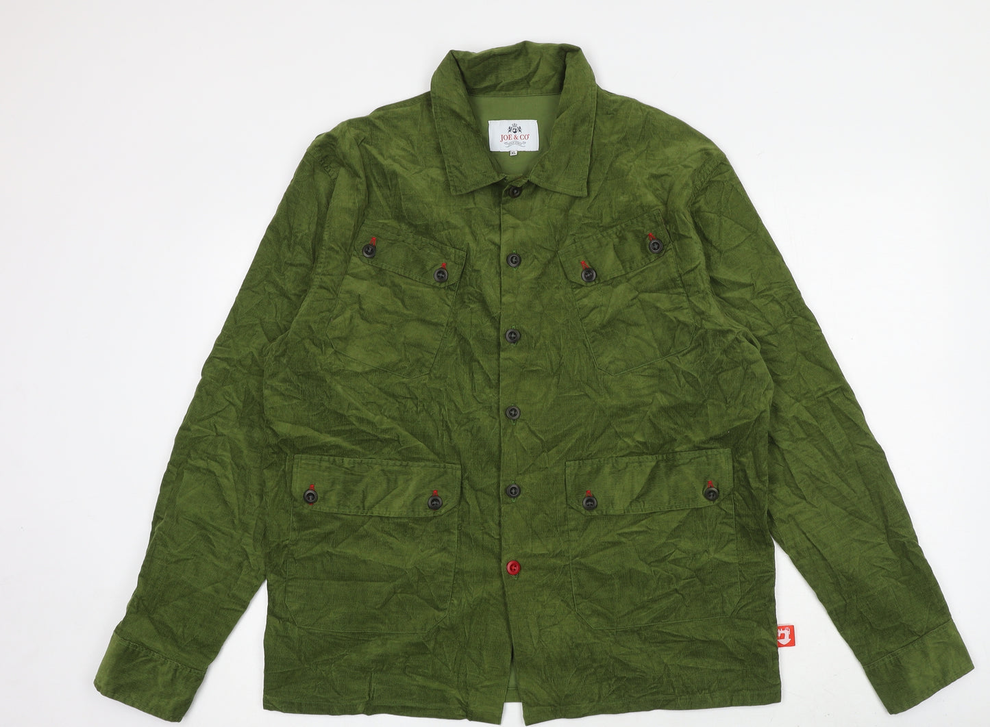 Joe&Co Mens Green Cotton Button-Up Size XL Collared Button