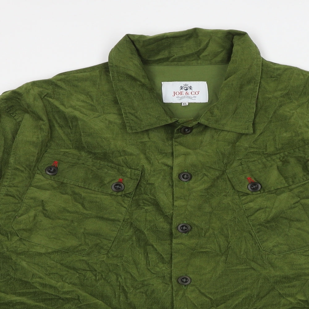 Joe&Co Mens Green Cotton Button-Up Size XL Collared Button