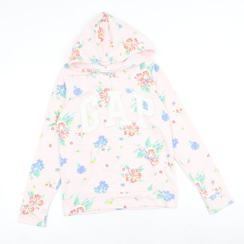 Gap Girls Pink Floral Cotton Pullover Hoodie Size 14-15 Years Pullover