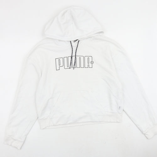 PUMA Womens White Cotton Pullover Hoodie Size M Pullover