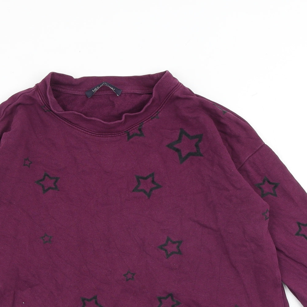 Marks and Spencer Womens Purple Geometric Cotton Pullover Sweatshirt Size 8 Pullover - Star Print