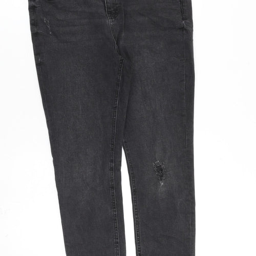 Denim & Co. Womens Grey Cotton Straight Jeans Size 14 L27 in Regular Zip