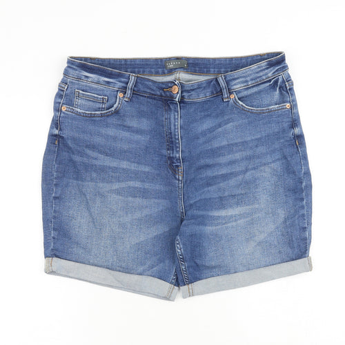 Papaya Womens Blue Cotton Mom Shorts Size 16 L7 in Regular Zip