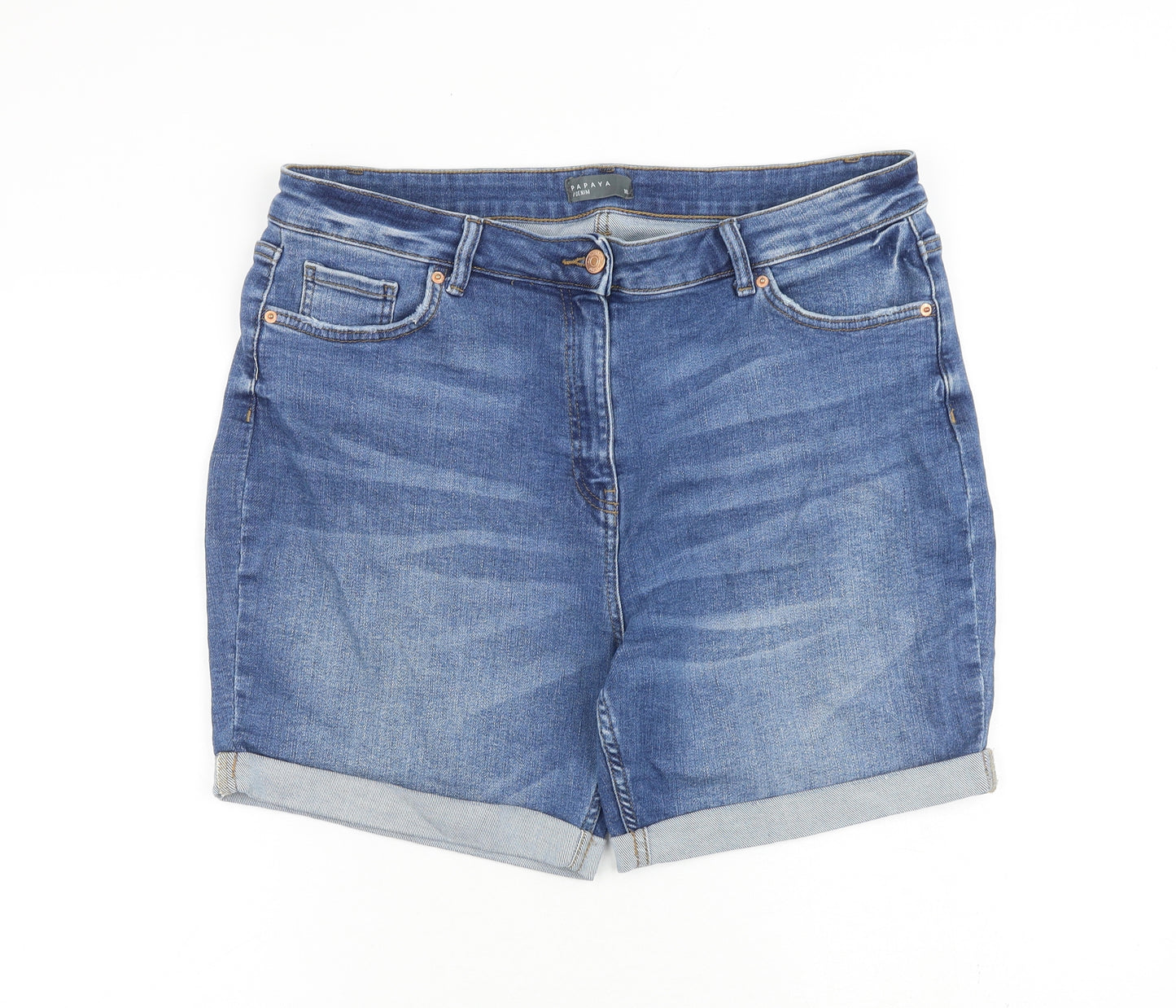 Papaya Womens Blue Cotton Mom Shorts Size 16 L7 in Regular Zip