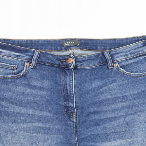 Papaya Womens Blue Cotton Mom Shorts Size 16 L7 in Regular Zip