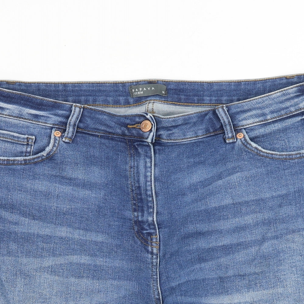Papaya Womens Blue Cotton Mom Shorts Size 16 L7 in Regular Zip