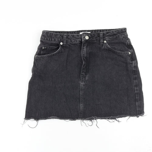 Topshop Womens Grey Cotton Mini Skirt Size 10 Zip - Distressed look