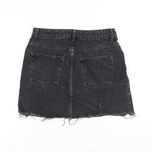 Topshop Womens Grey Cotton Mini Skirt Size 10 Zip - Distressed look