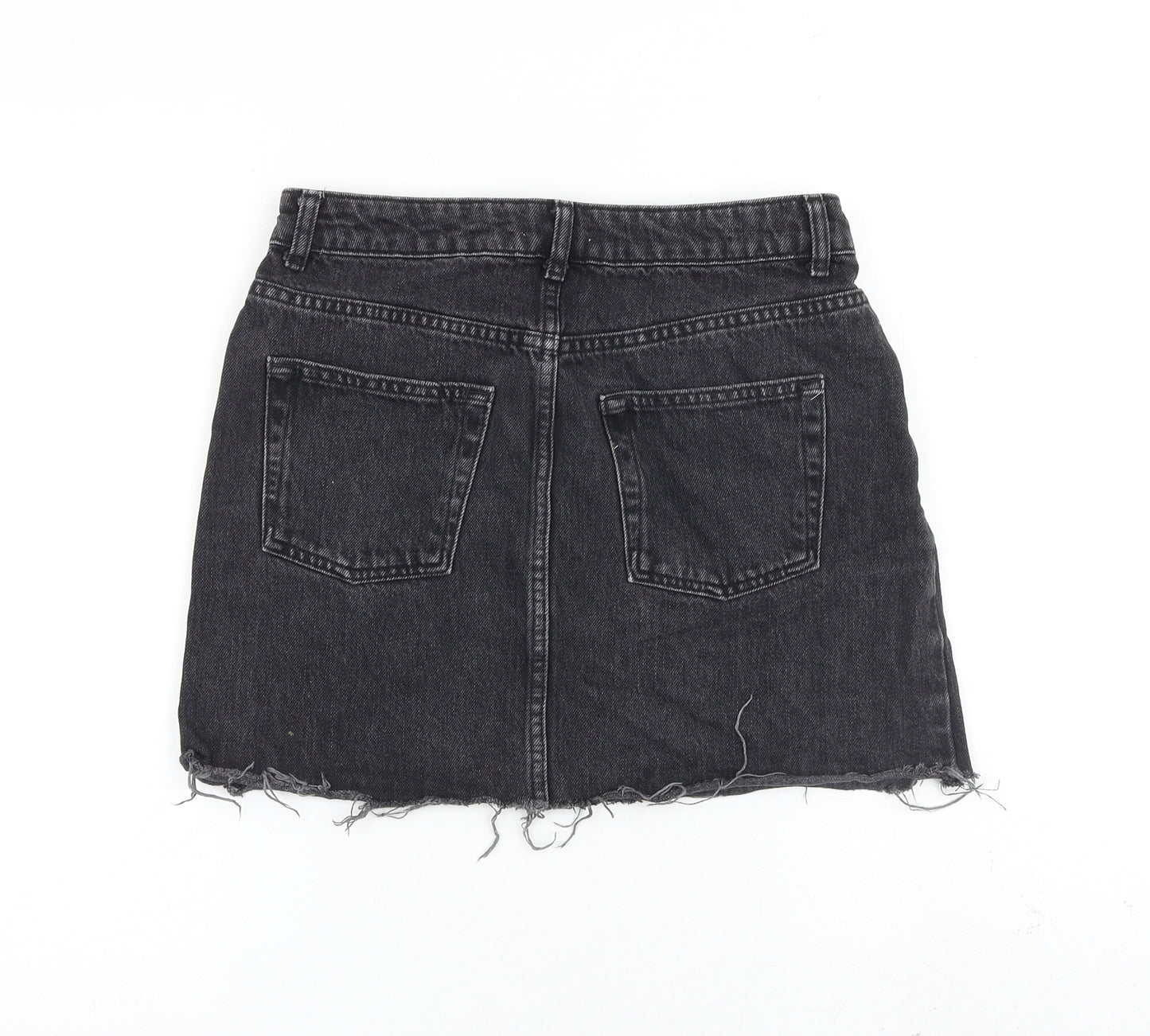 Topshop Womens Grey Cotton Mini Skirt Size 10 Zip - Distressed look