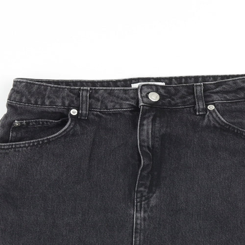 Topshop Womens Grey Cotton Mini Skirt Size 10 Zip - Distressed look