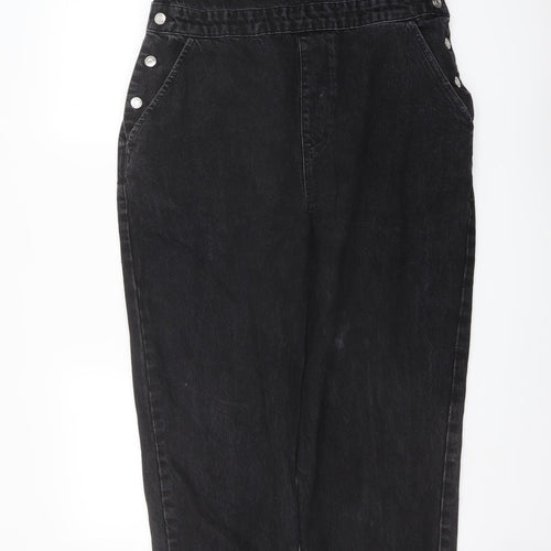 ASOS Womens Black Cotton Dungaree One-Piece Size 14 Buckle