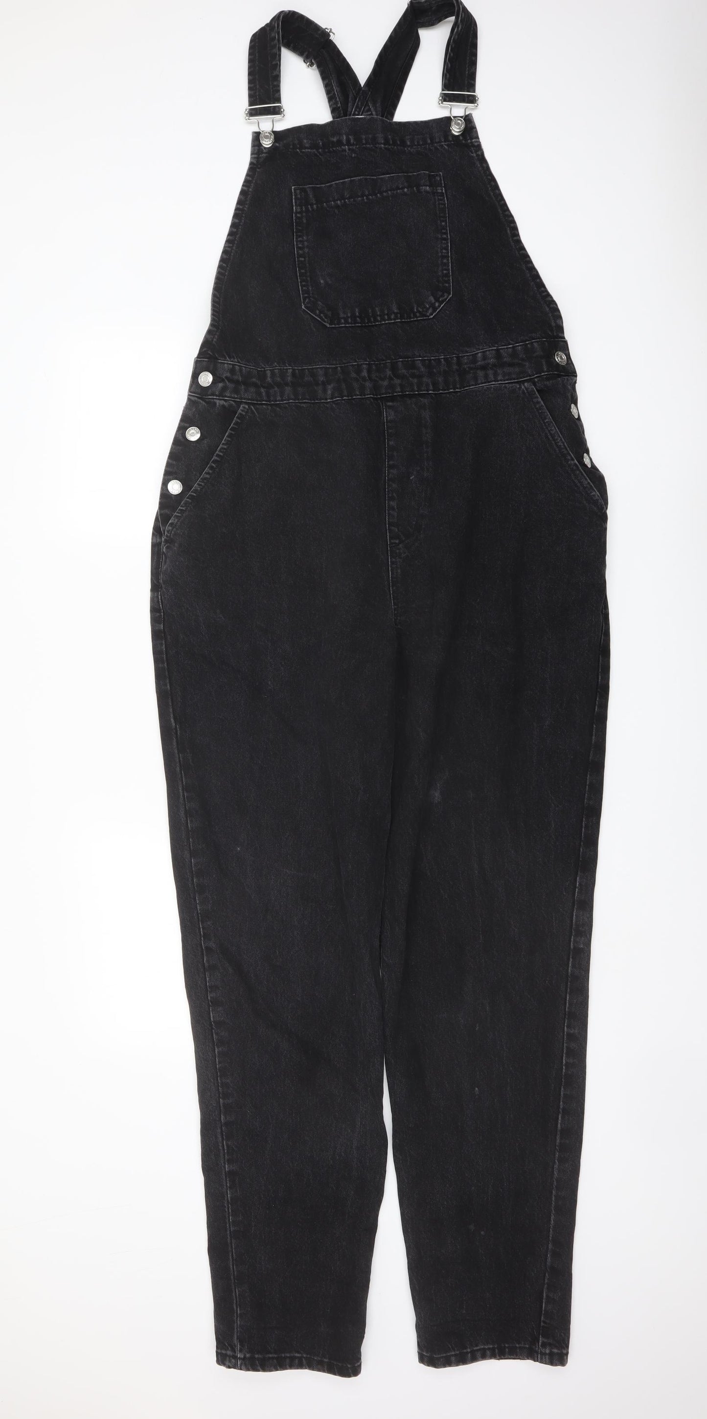 ASOS Womens Black Cotton Dungaree One-Piece Size 14 Buckle