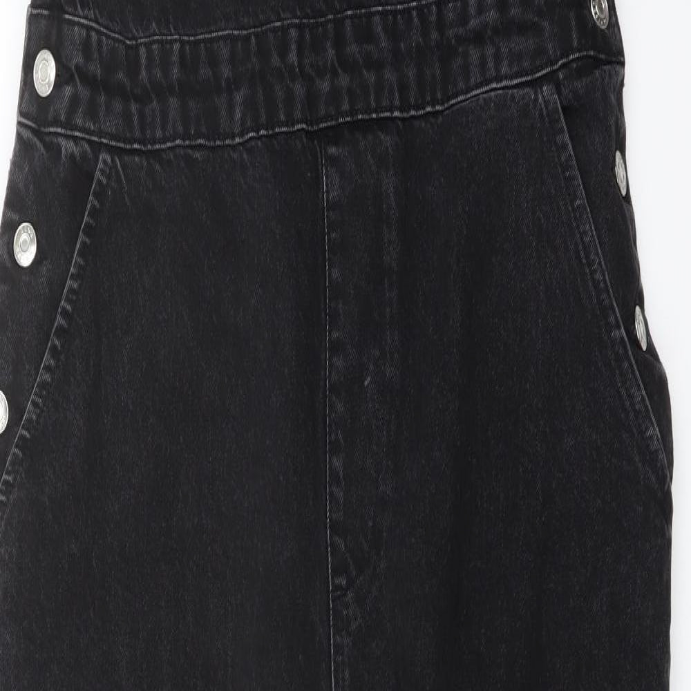 ASOS Womens Black Cotton Dungaree One-Piece Size 14 Buckle