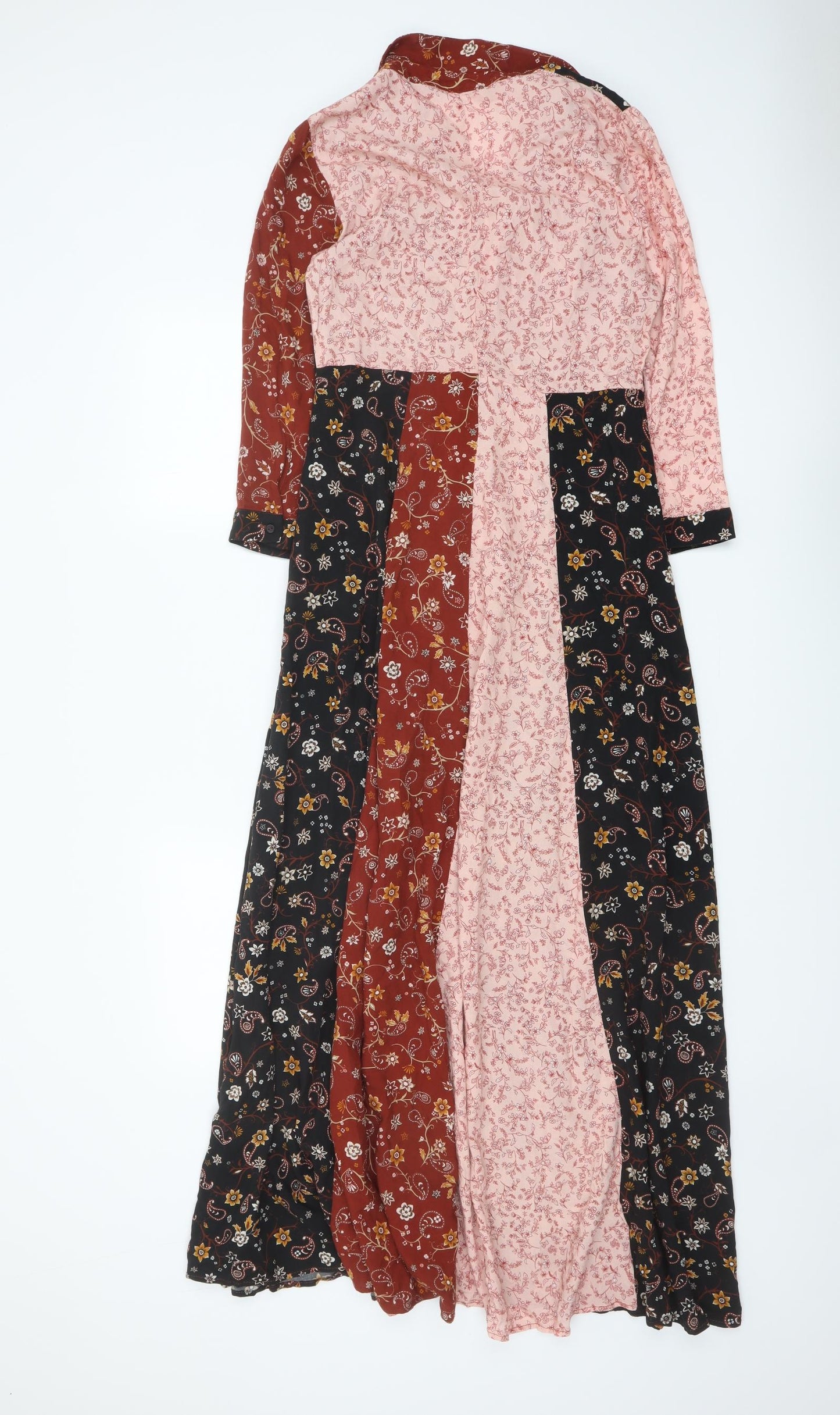 Zara Womens Multicoloured Floral Viscose Maxi Size S Collared Button